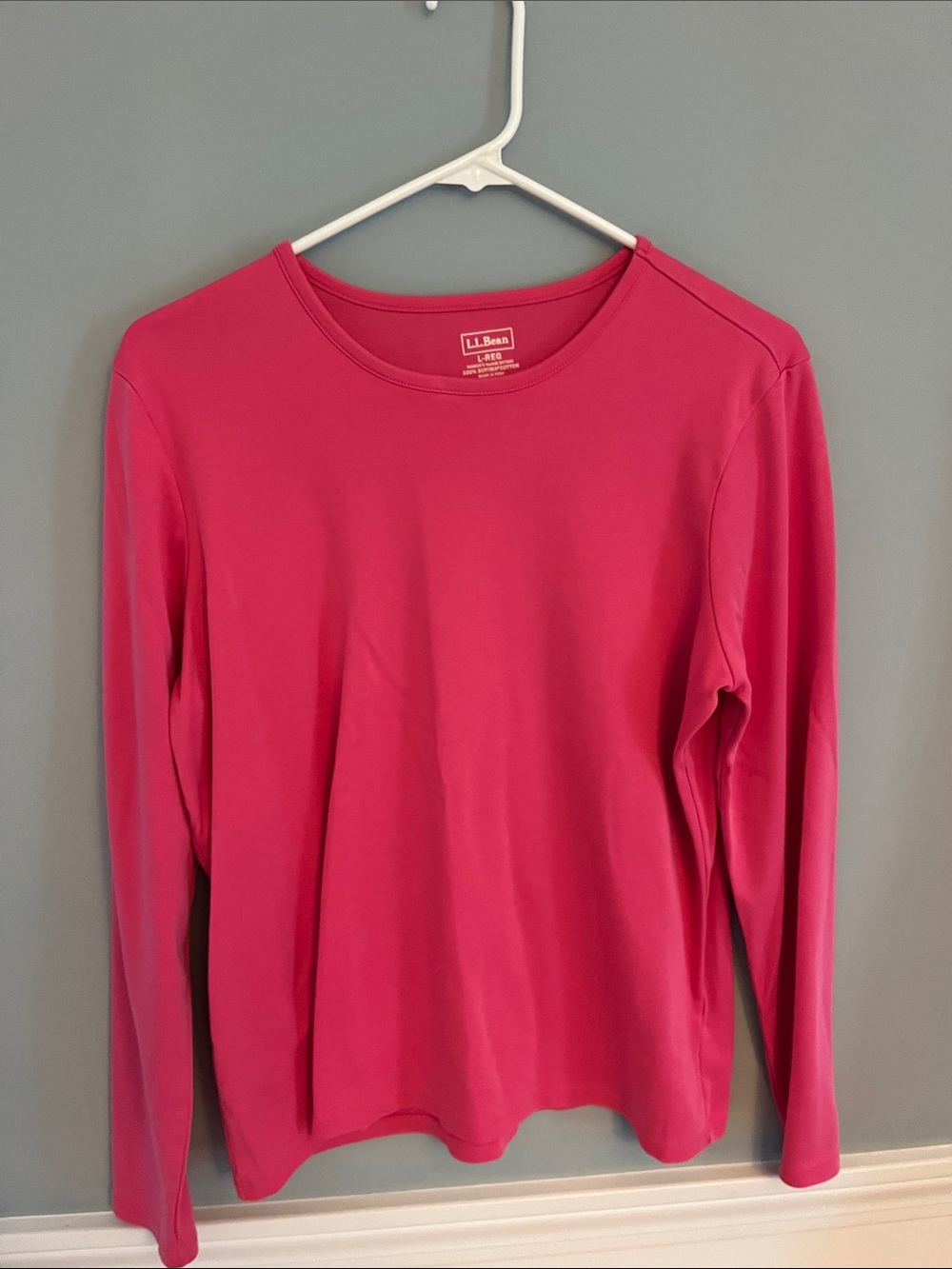 L.L. Bean Women’s Long-Sleeve Crew Shirt in Bright Pink